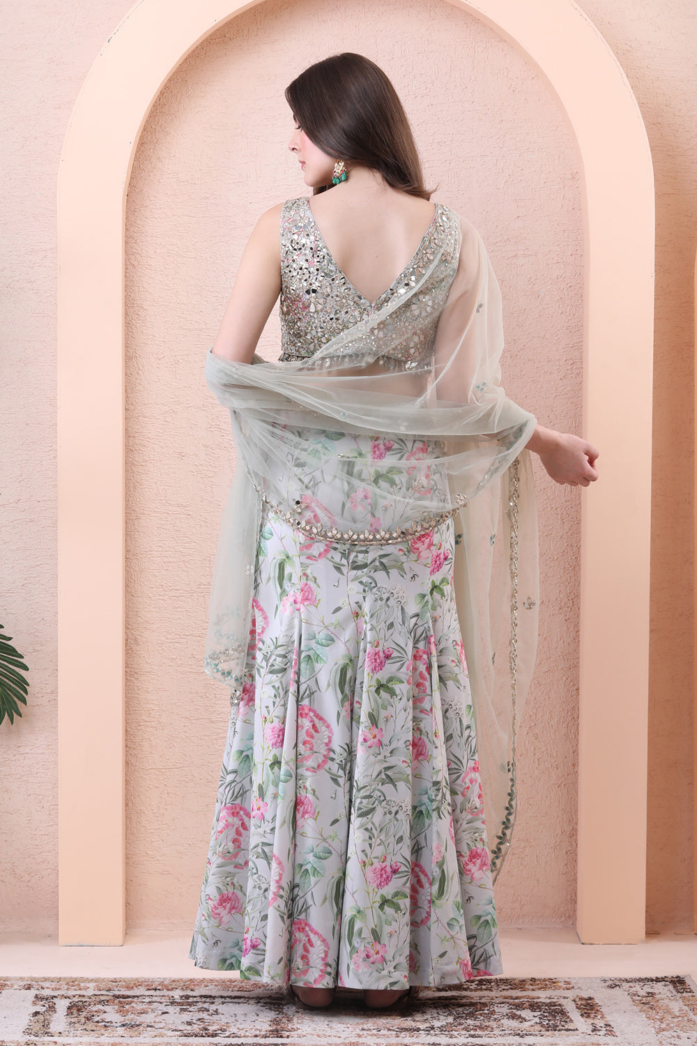Pistachio Green Paneled Lehenga Set