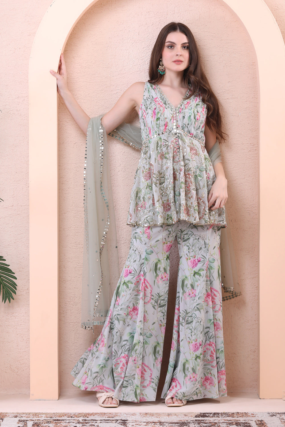 Pistachio Green Printed Sharara Set