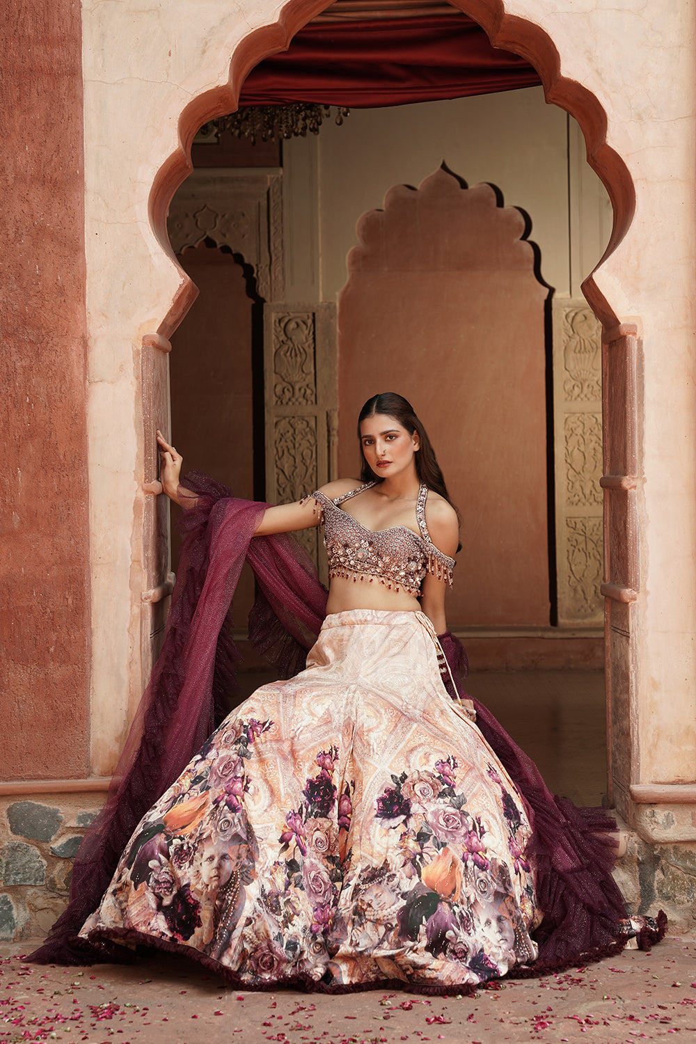 Plum And Ivory Bridal Lehenga Set