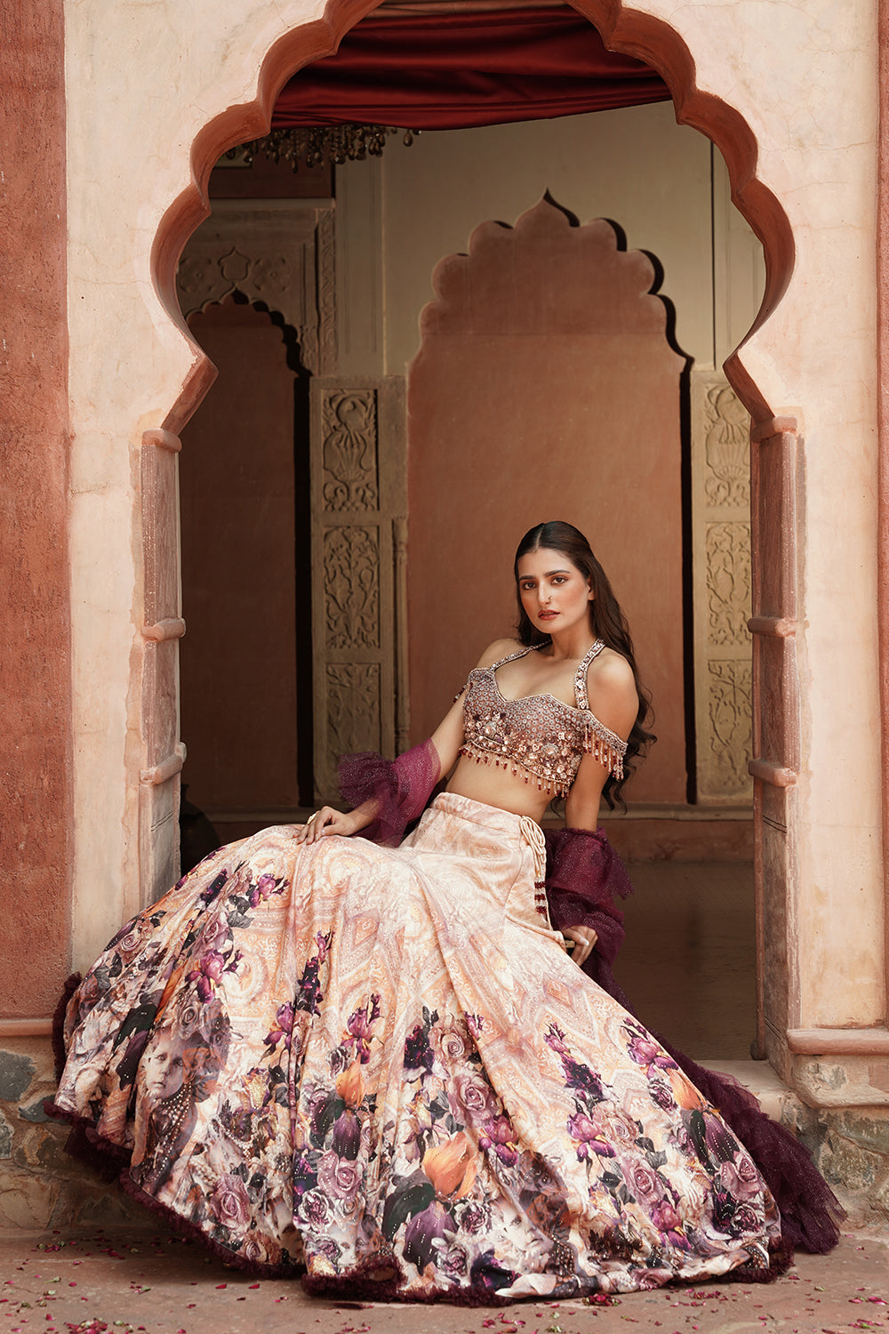 Plum And Ivory Bridal Lehenga Set