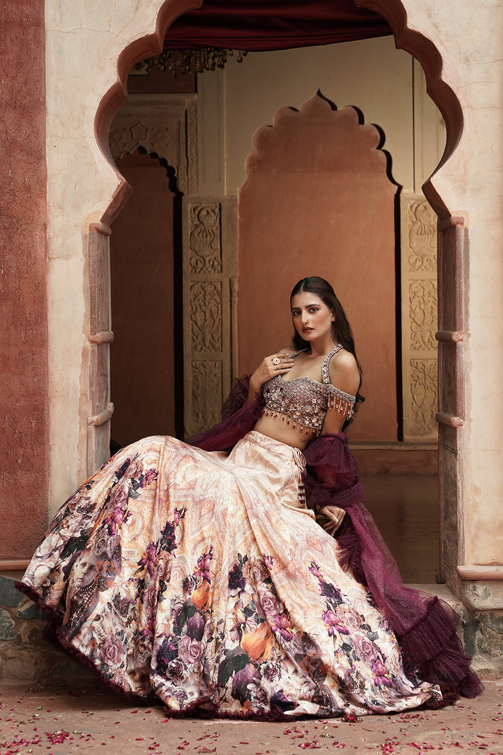 Plum And Ivory Bridal Lehenga Set