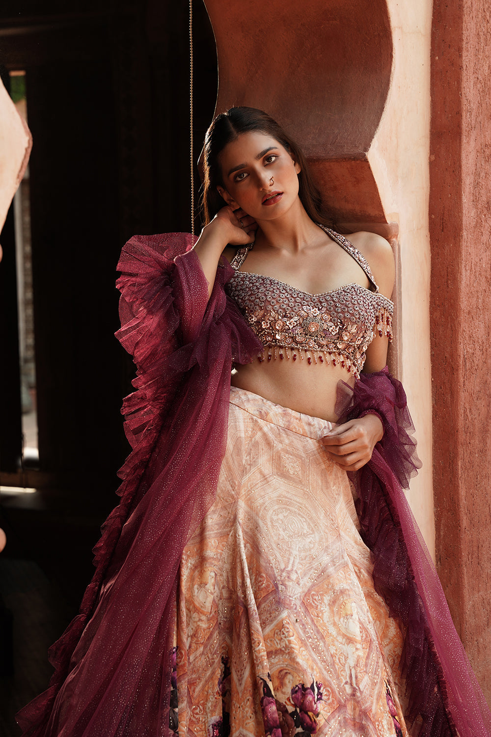 Plum And Ivory Bridal Lehenga Set