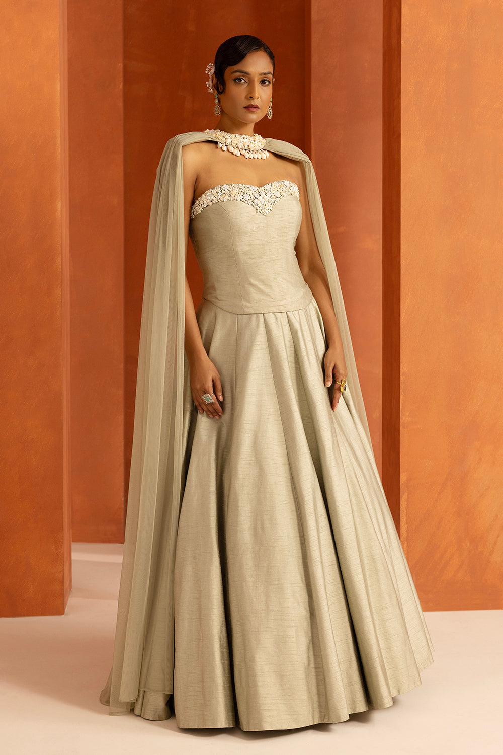 Powder Blue Lehenga Cape Set