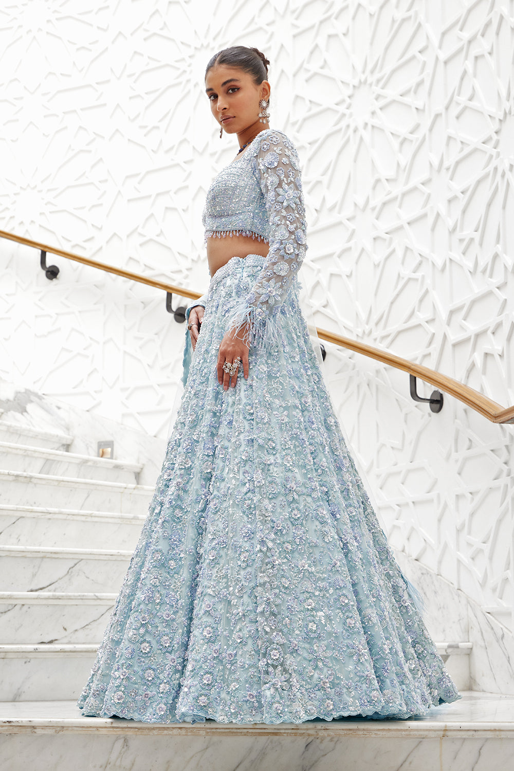 Powder Blue Net Lehenga Choli Dupatta Set