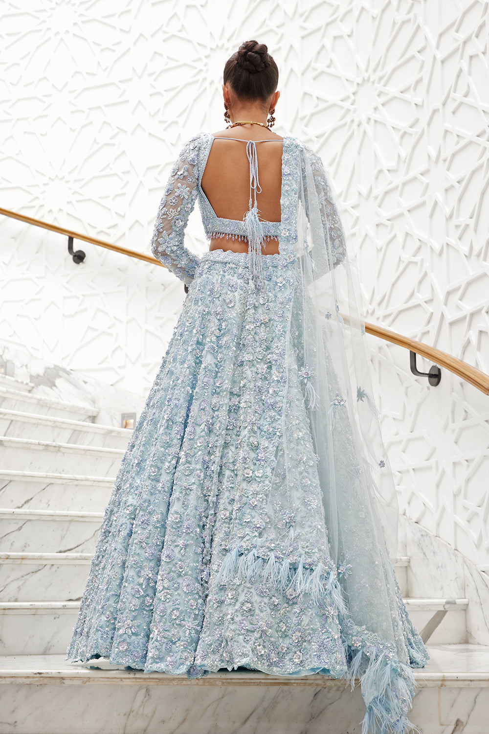 Powder Blue Net Lehenga Choli Dupatta Set