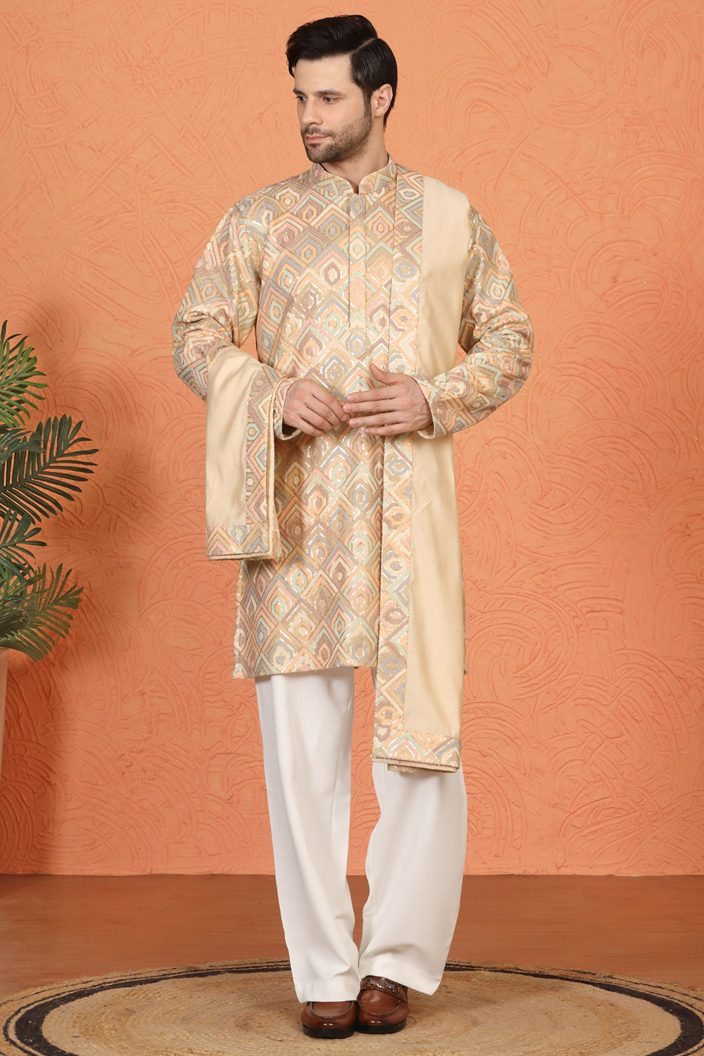 Prafullit  Embroidered Kurta  with Loose Fit Back Elastic Parallel Pants And Dupatta