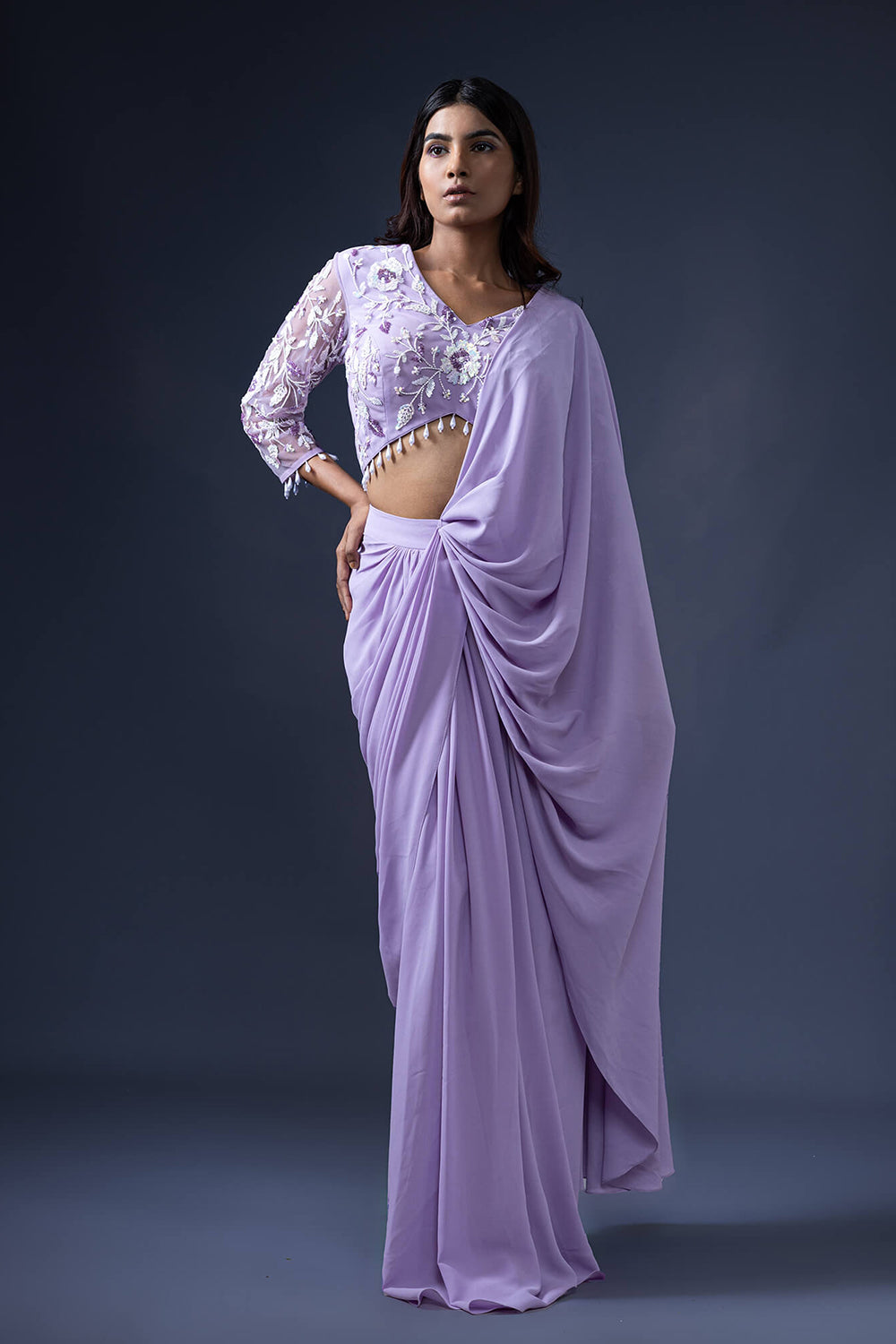 Pre Drape Saree and Embroidered Blouse