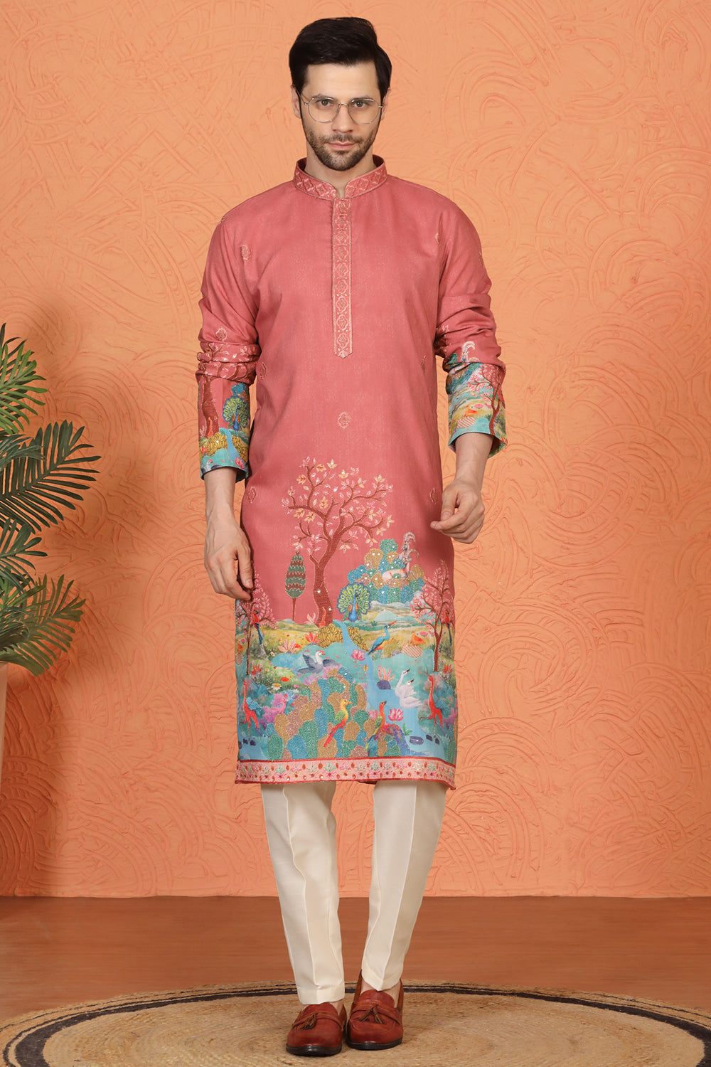 Printed Embroidered Kurta with  Back Elastic Pants