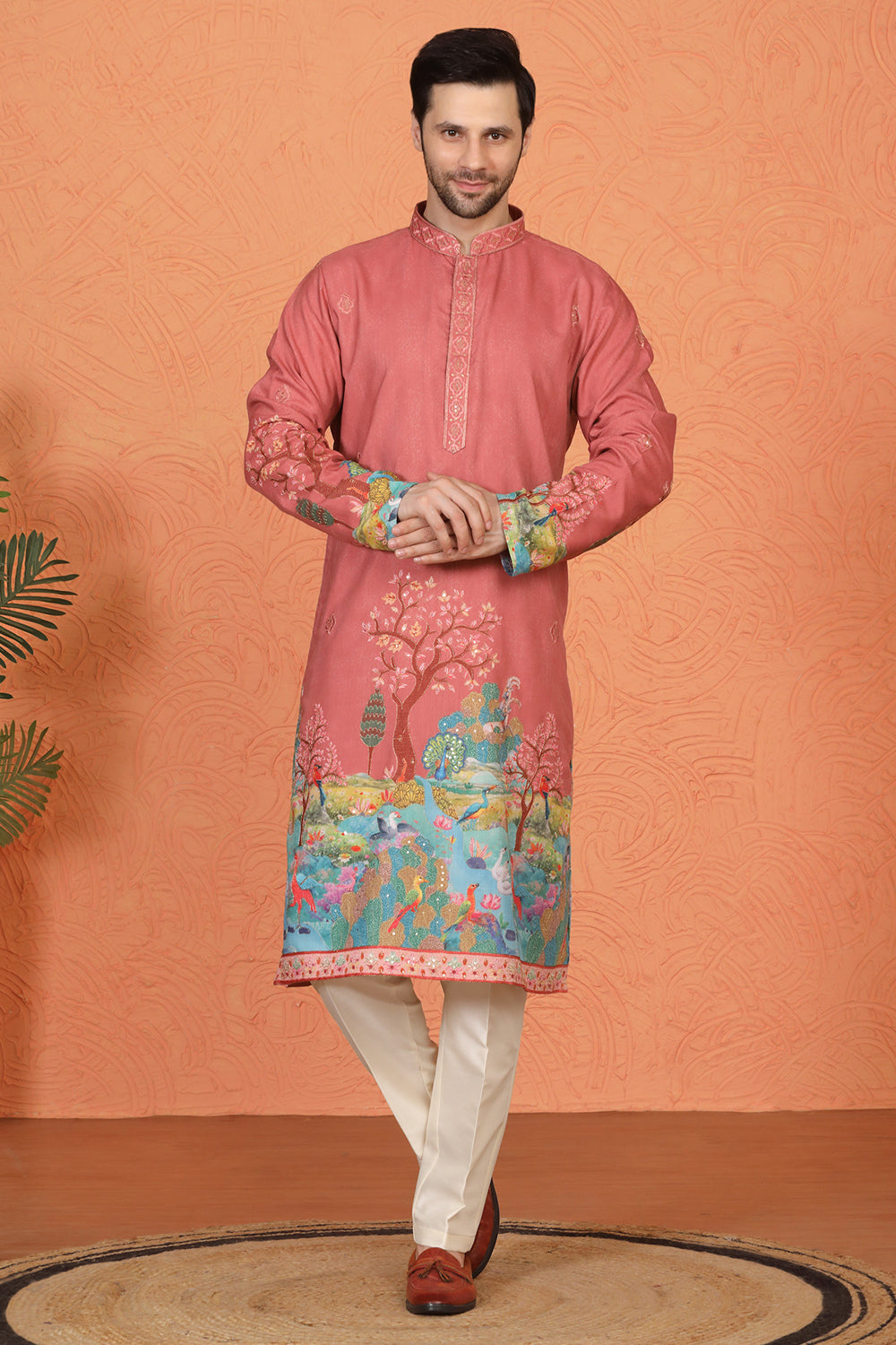 Printed Embroidered Kurta with  Back Elastic Pants
