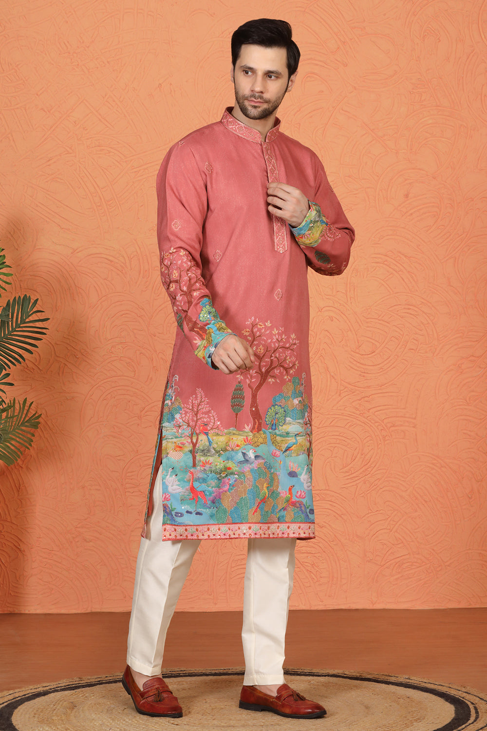 Printed Embroidered Kurta with  Back Elastic Pants