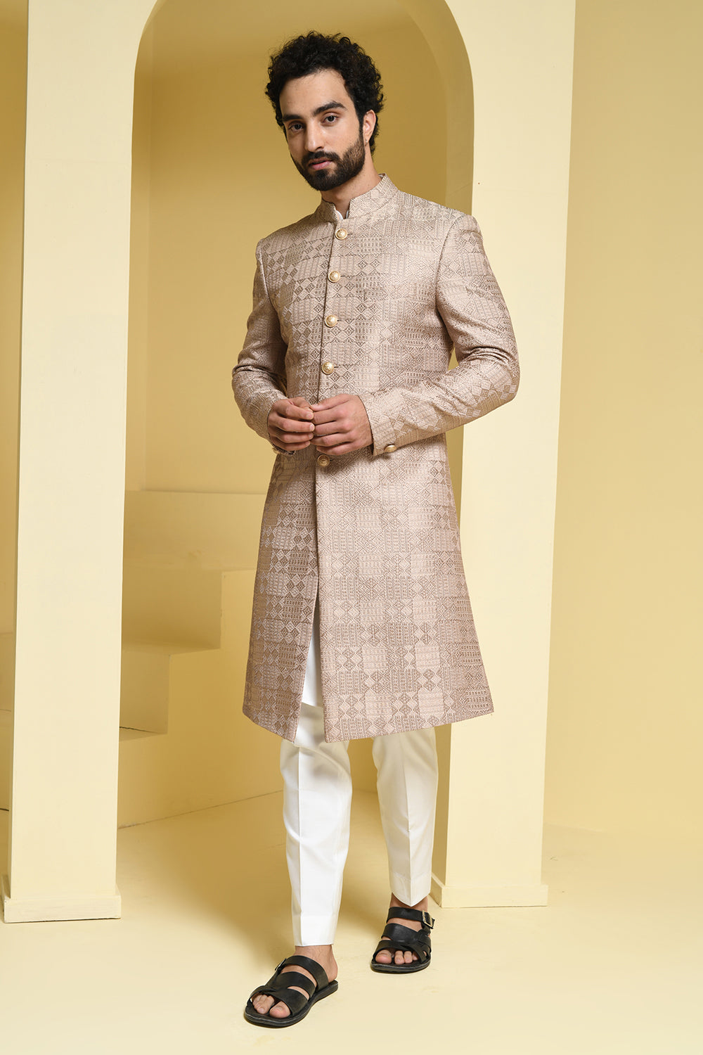 Pure silk self Embroidered Sherwani