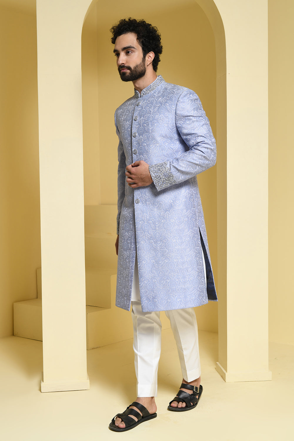 Pure silk self embroidered sherwani
