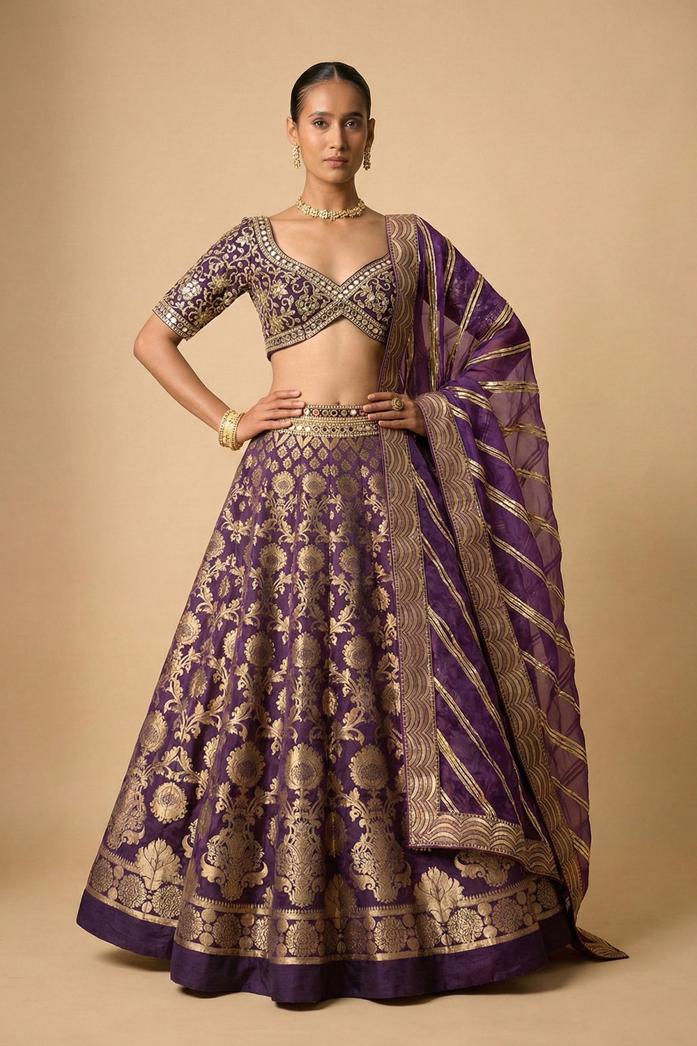 Purple Banarasi lehenga set
