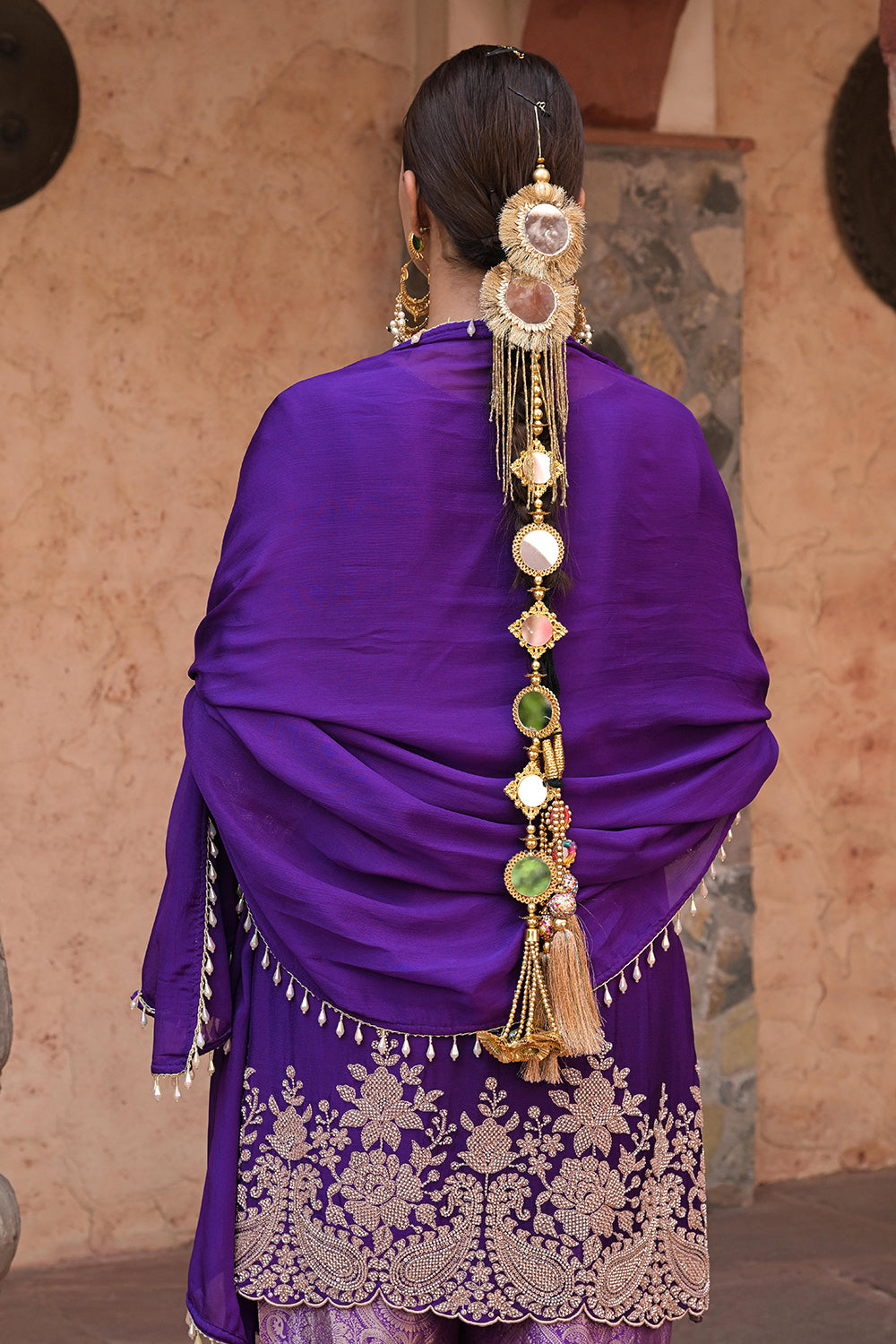 Purple Brocade Kurti Pant Set Designer Floral Festive Wear