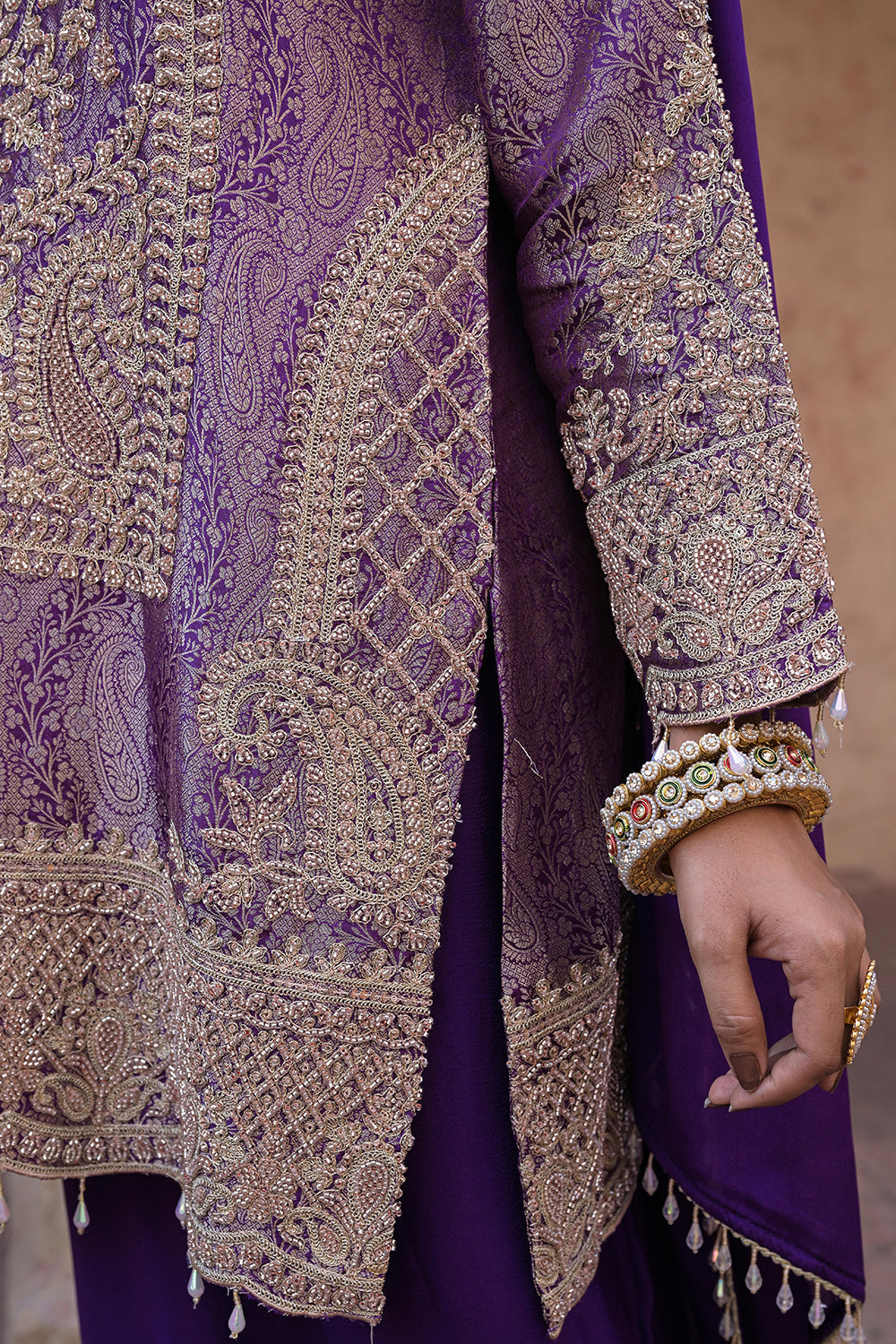 Purple Brocade Kurti Pant Set Elegant Festive Party Look