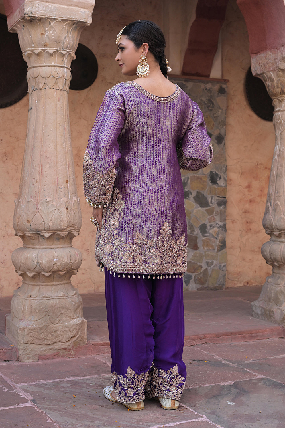 Purple Brocade Kurti Plazzo Set Festive Indian Designer Wear