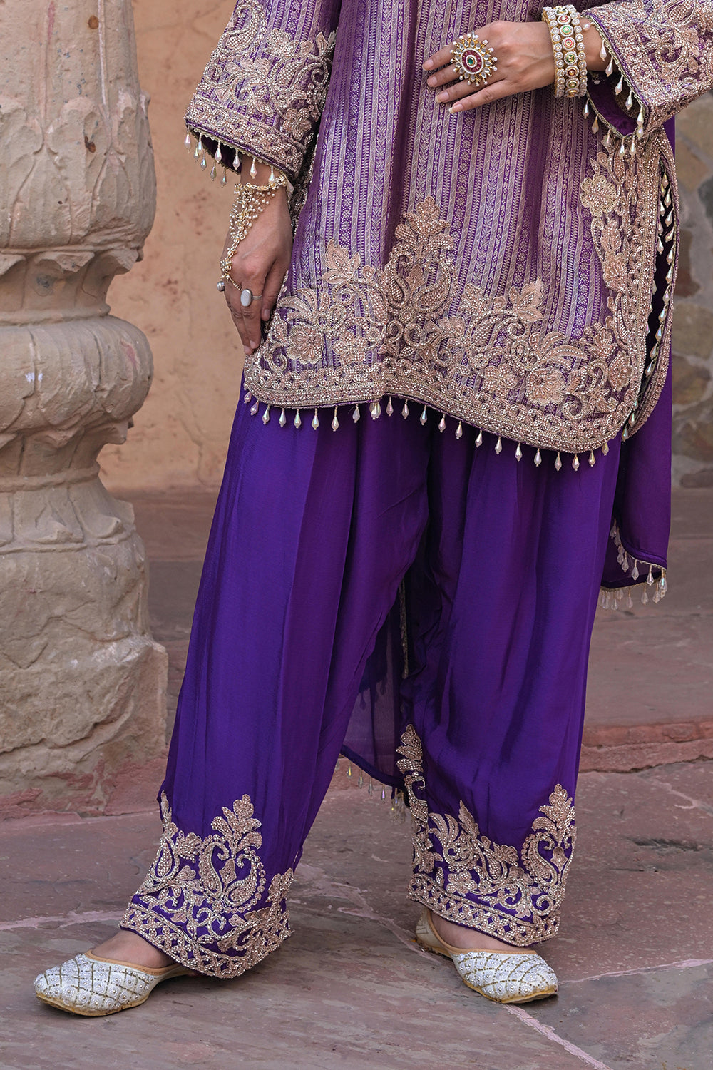 Purple Brocade Kurti Plazzo Set Festive Indian Designer Wear