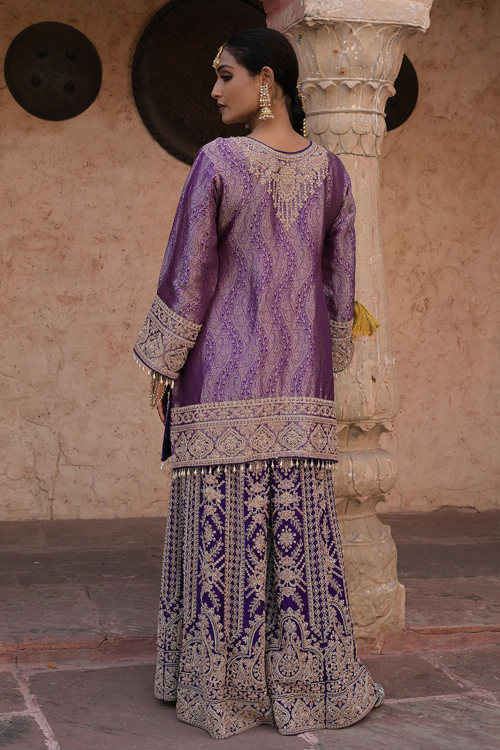 Purple Brocade Kurti Sharara Set Elegant Festive Party Outfit