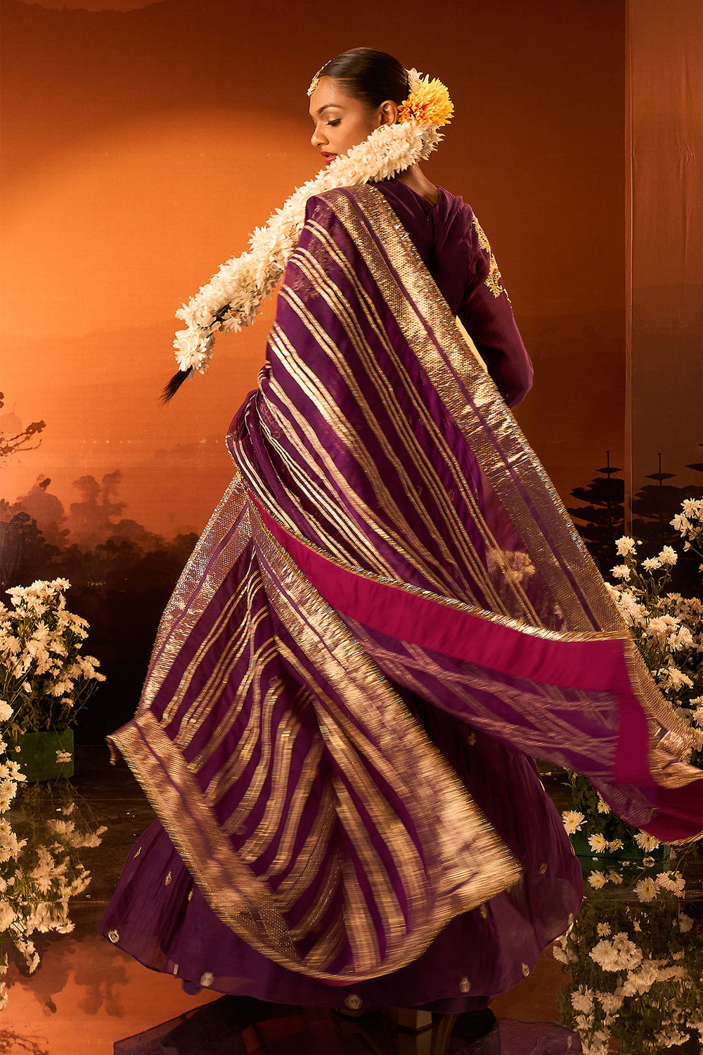 Purple Embroidered Anarkali Set