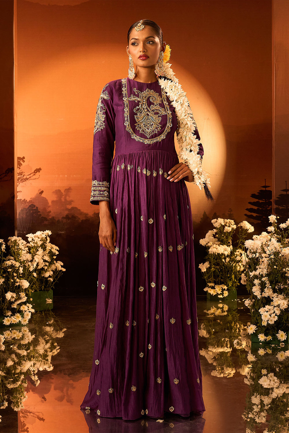 Purple Embroidered Anarkali Set