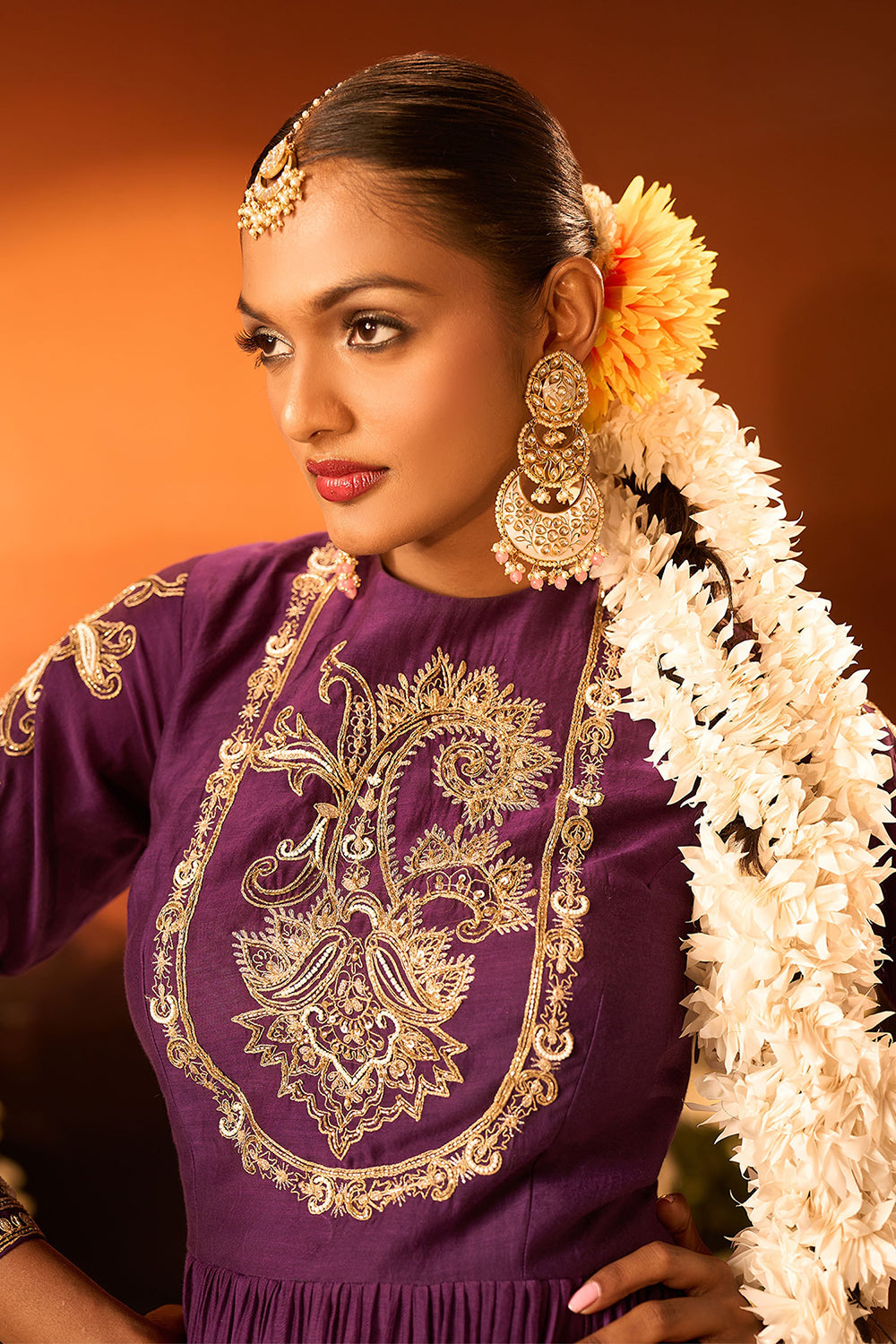 Purple Embroidered Anarkali Set