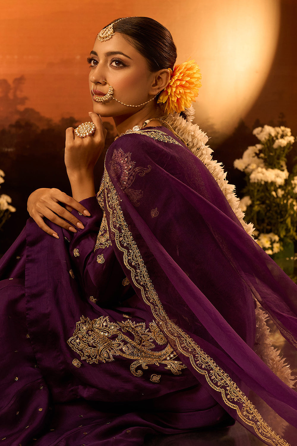 Purple Embroidered Kurta Set