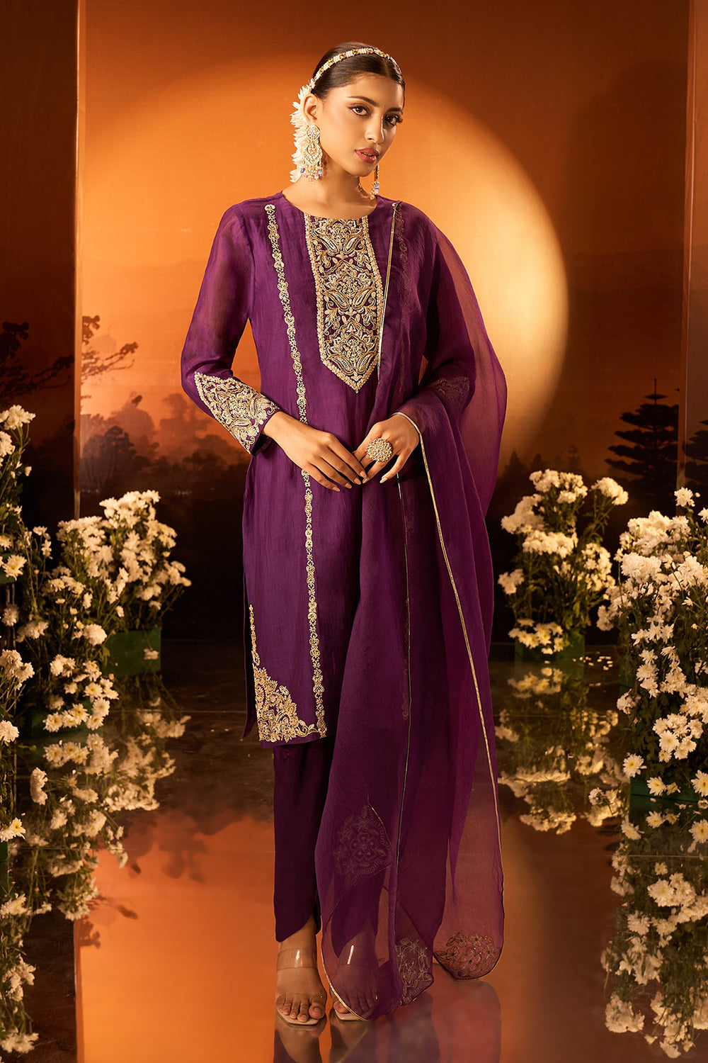 Purple Embroidered Kurta Set