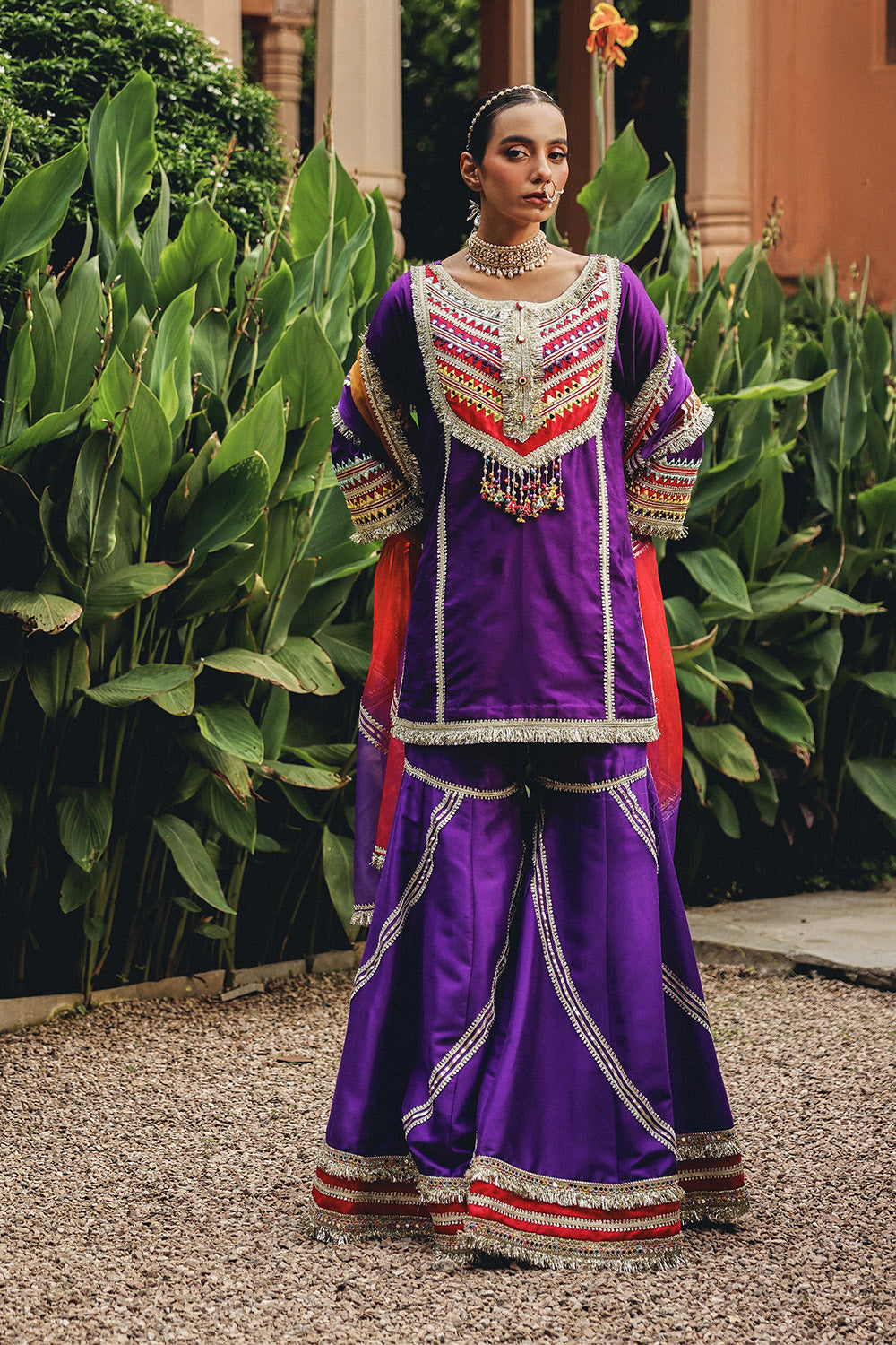 Purple Phulkari Phool Sharara Set
