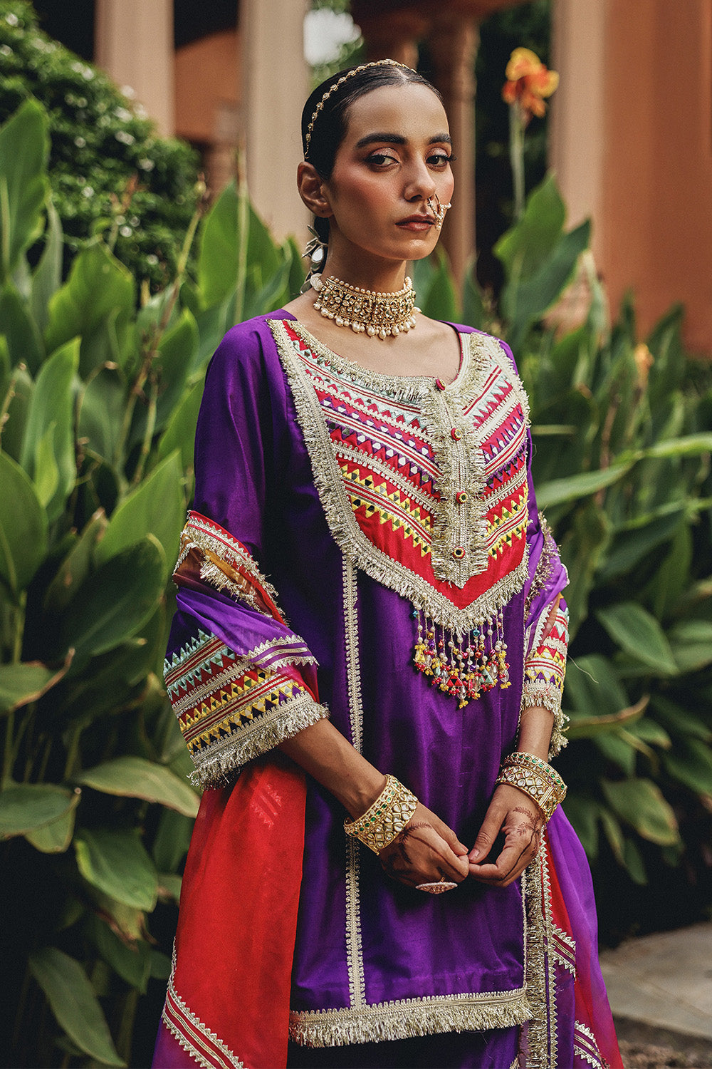 Purple Phulkari Phool Sharara Set