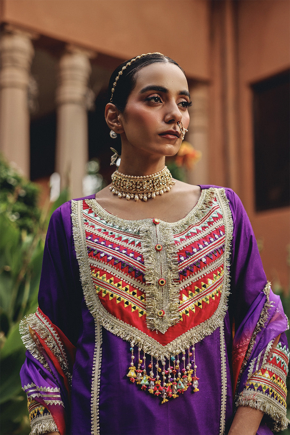 Purple Phulkari Phool Sharara Set