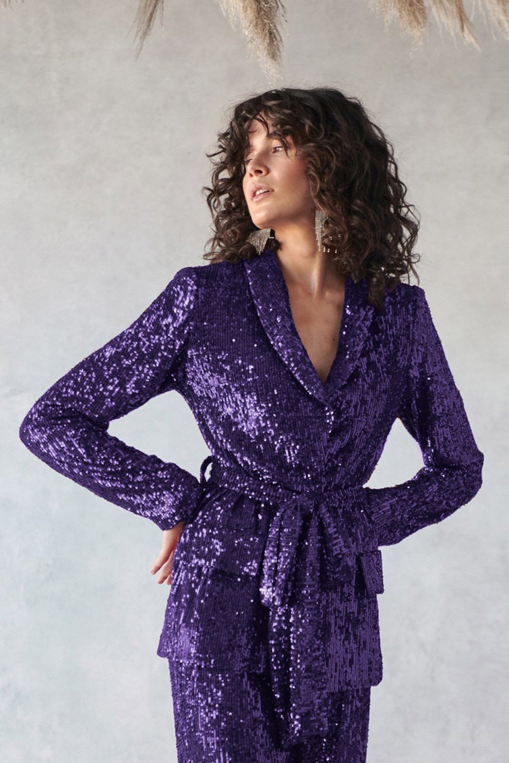 Purple Sequin Blazer Suit