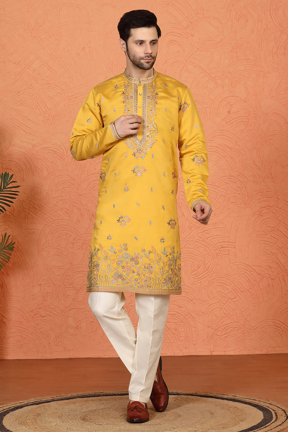 Pushp Gram Embroidered Kurta with  Back Elastic Pants
