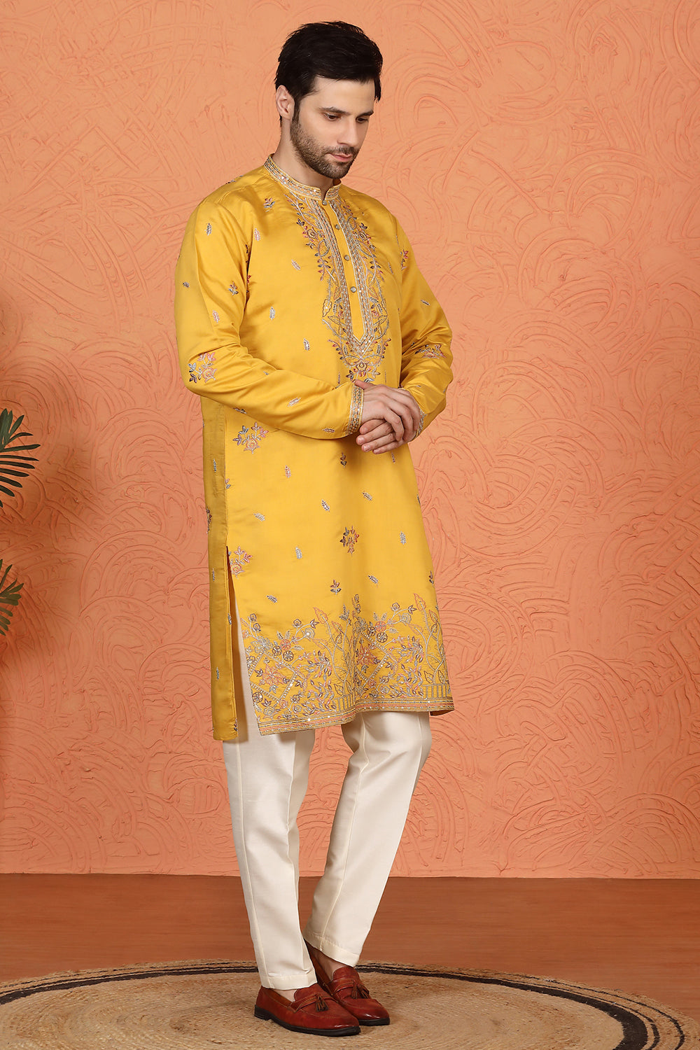 Pushp Gram Embroidered Kurta with  Back Elastic Pants