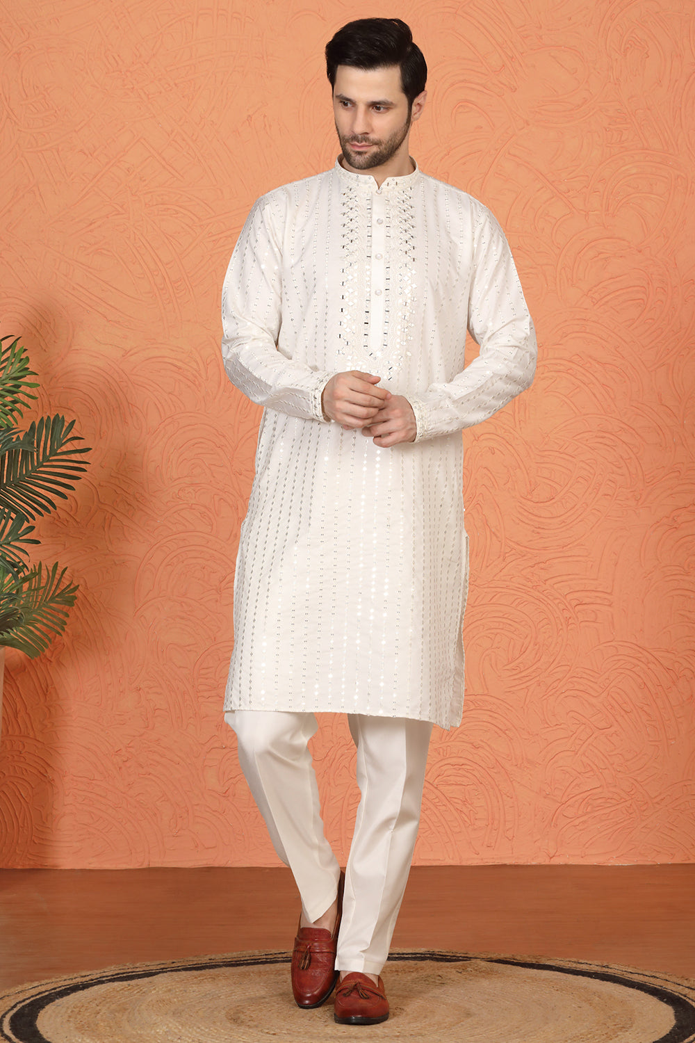 Raas Mirror  Embroidered Kurta with  Back Elastic Pants And Dupatta
