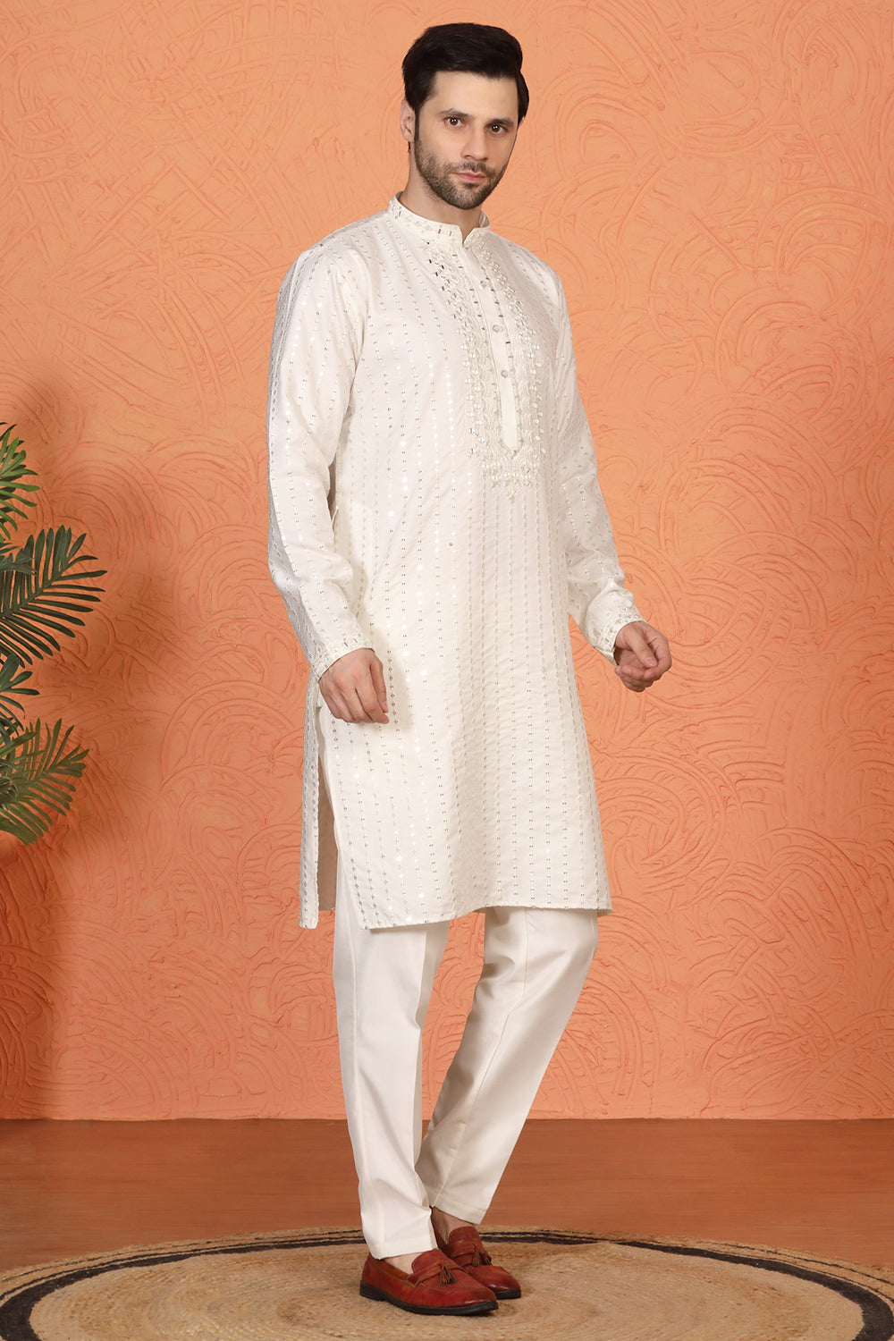 Raas Mirror  Embroidered Kurta with  Back Elastic Pants And Dupatta