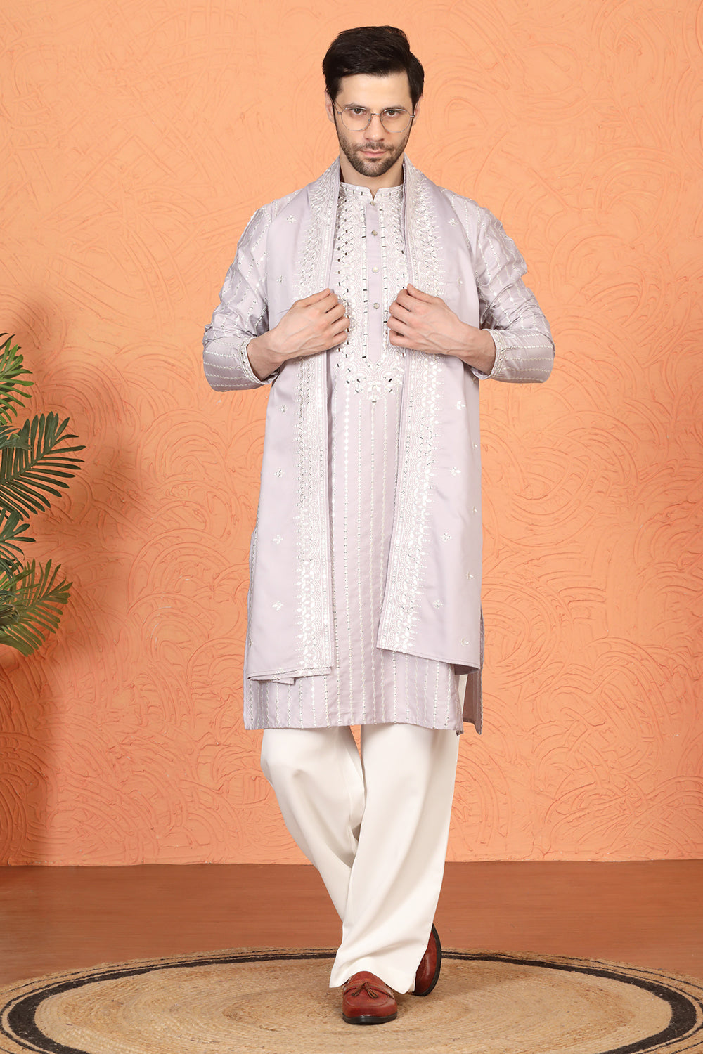Raas Mirror  Embroidered Kurta with  Loose Fit Parallel  Pants And Dupatta