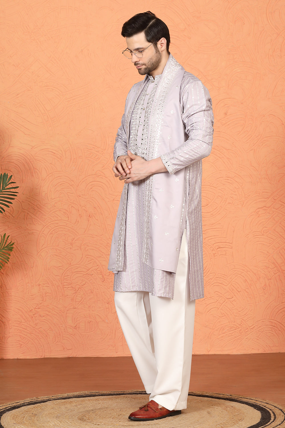 Raas Mirror  Embroidered Kurta with  Loose Fit Parallel  Pants And Dupatta