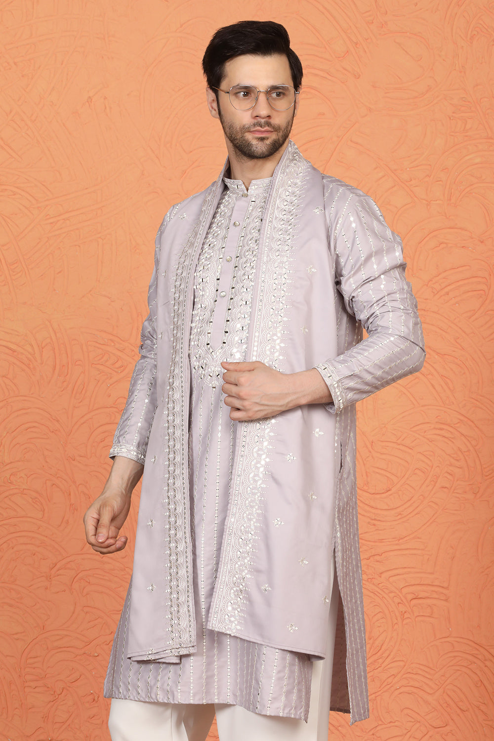 Raas Mirror  Embroidered Kurta with  Loose Fit Parallel  Pants And Dupatta