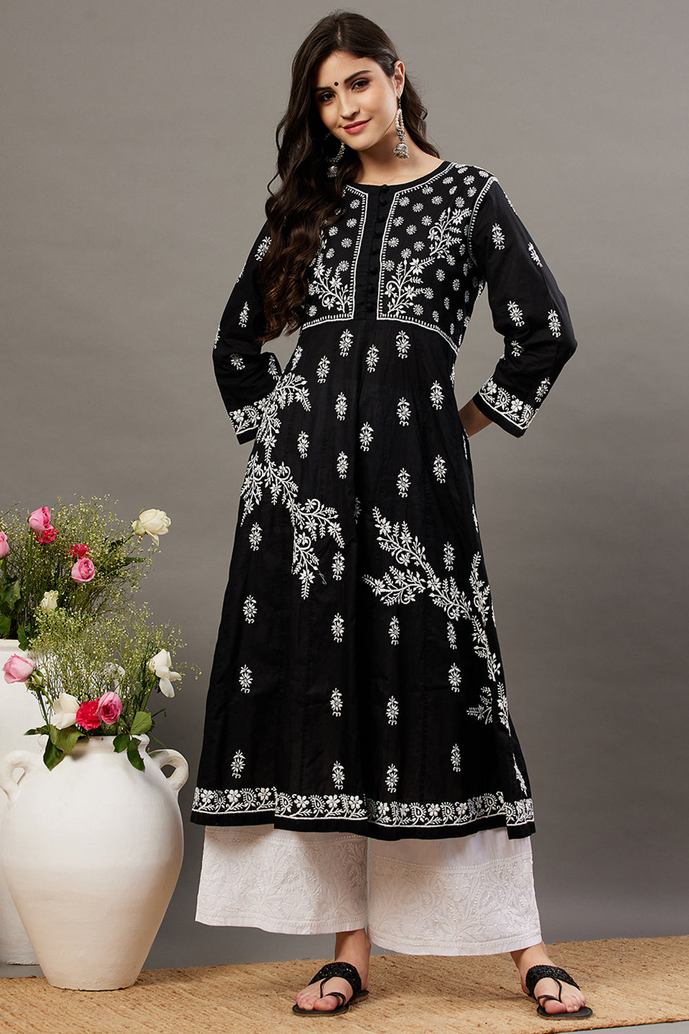 Black Anarkali With Chikankari