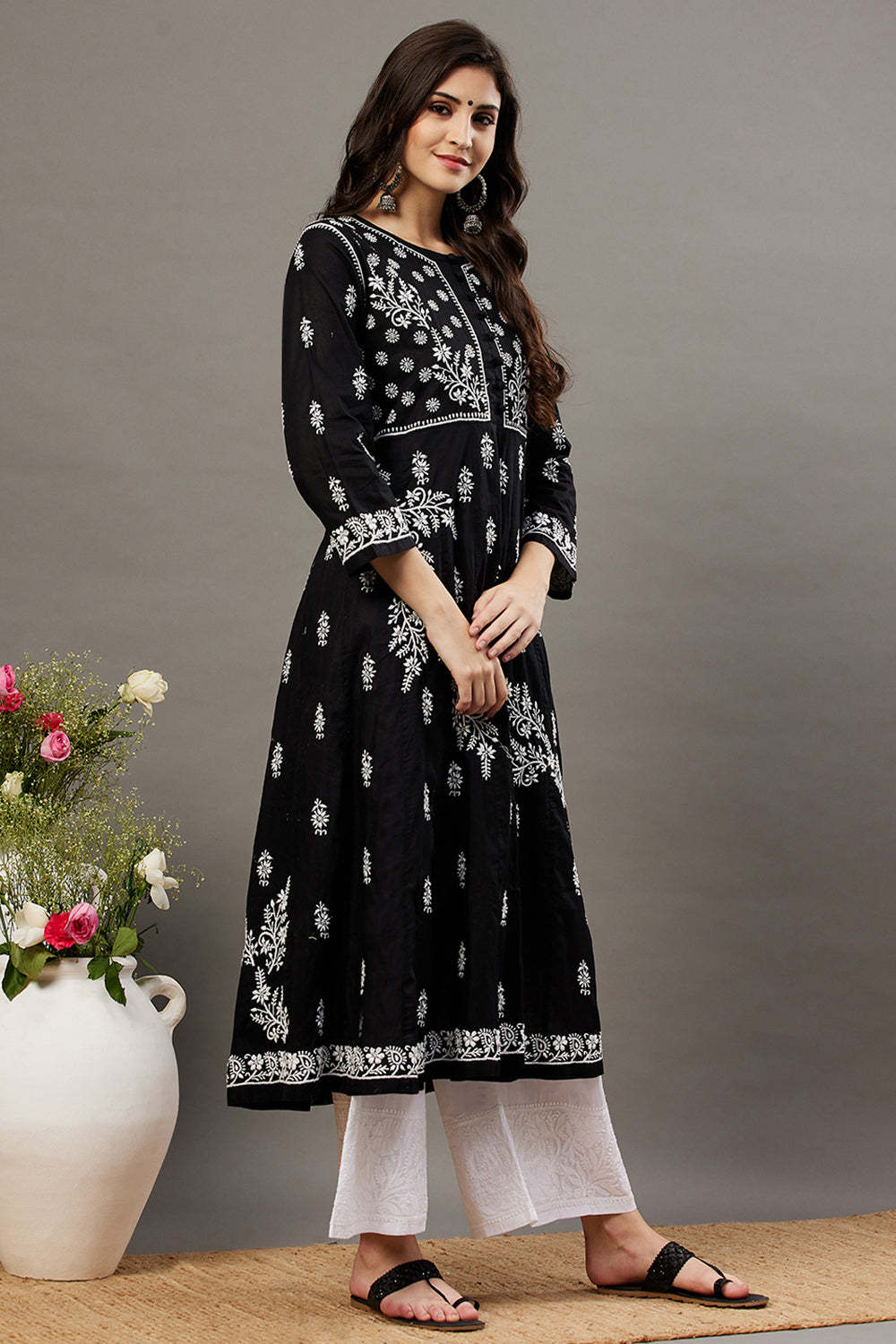 Black Anarkali With Chikankari