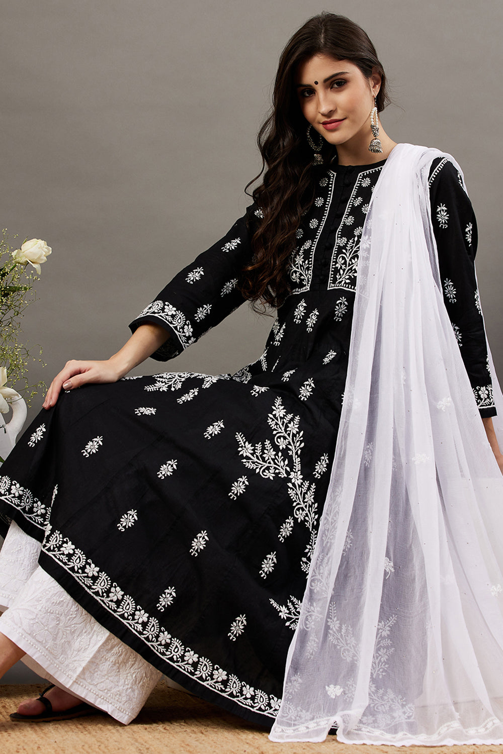 Black Anarkali With Chikankari