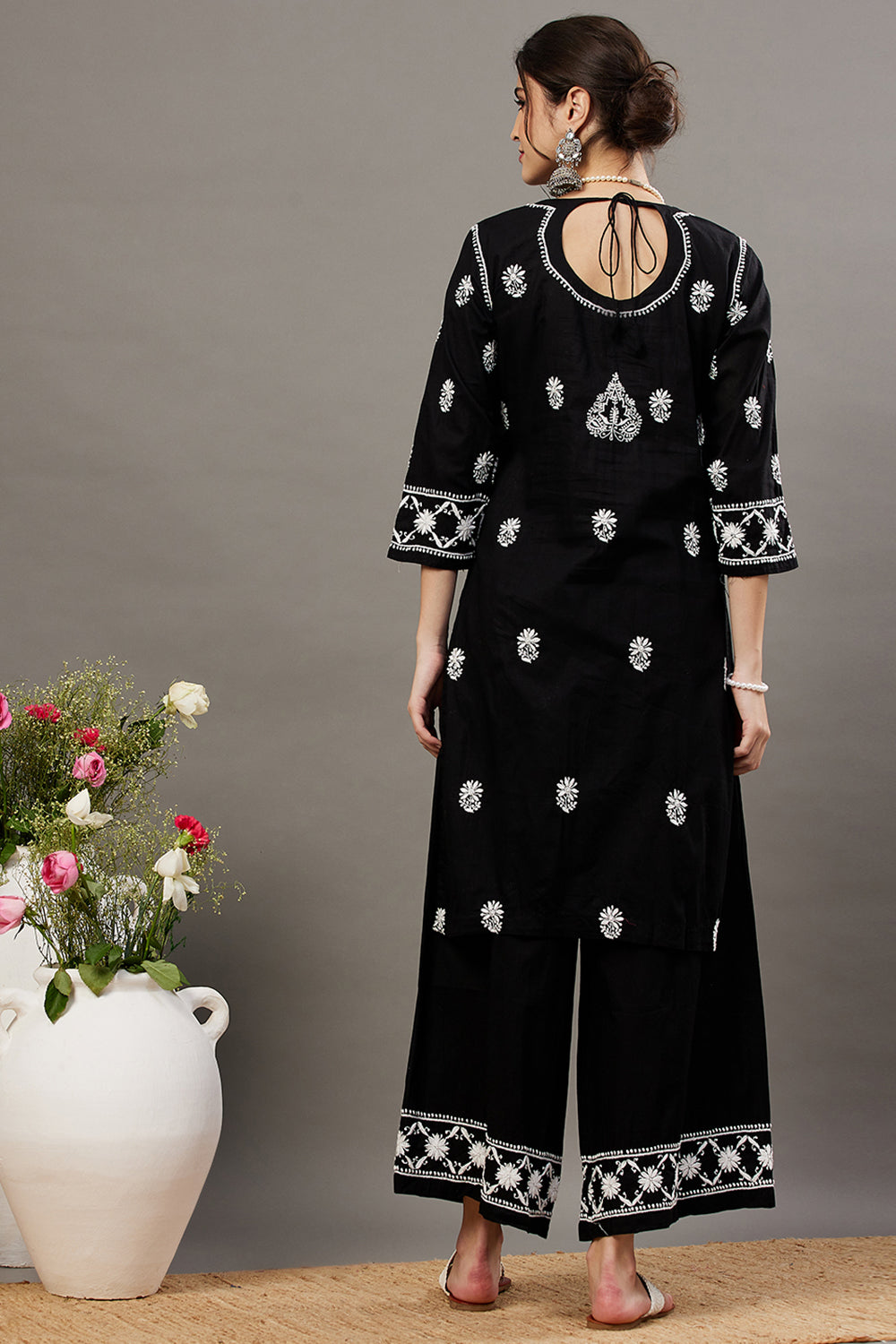 Black Cotton Chikankari Kurta / Palazzo Set