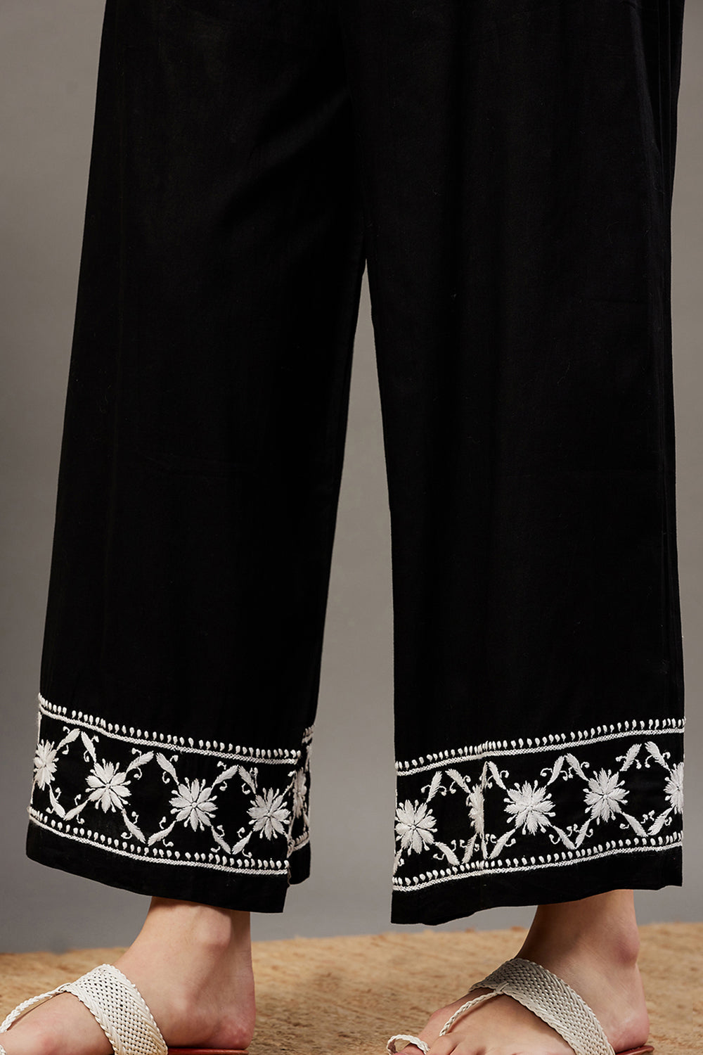 Black Cotton Chikankari Kurta / Palazzo Set