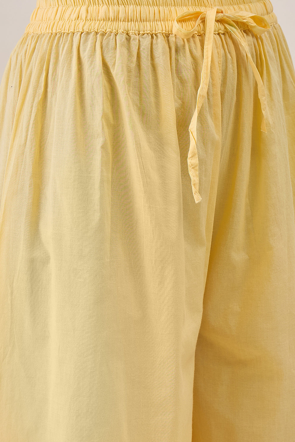 Yellow  Chikankari Cotton Round Neck Kurta With Sharara