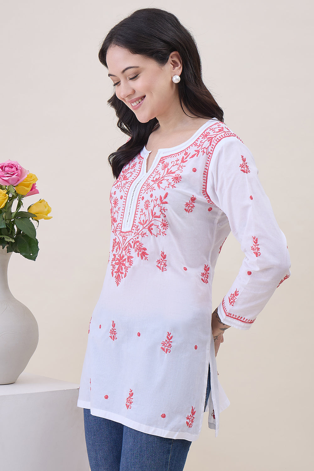 White Cotton Tunic With Chikankari