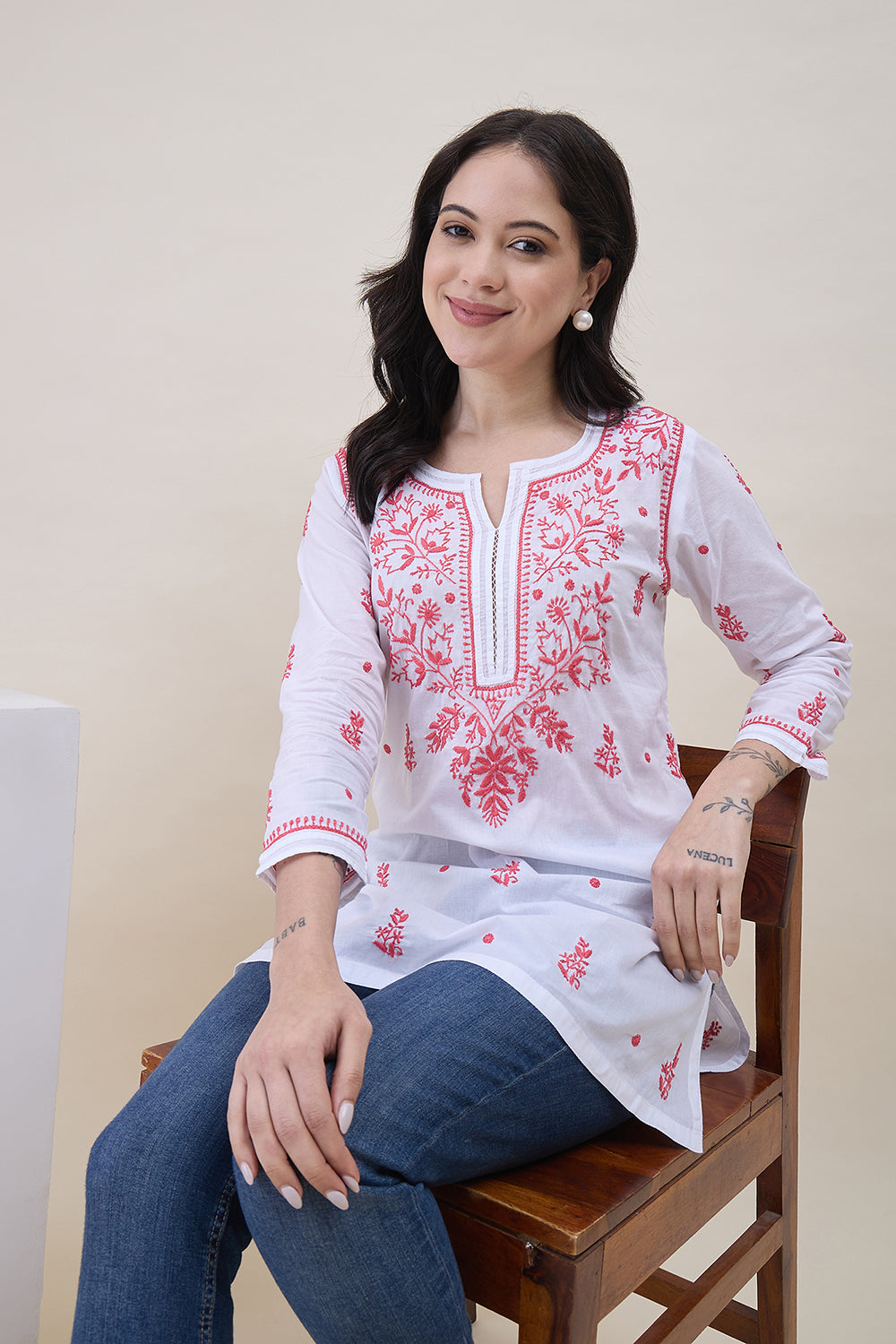 White Cotton Tunic With Chikankari