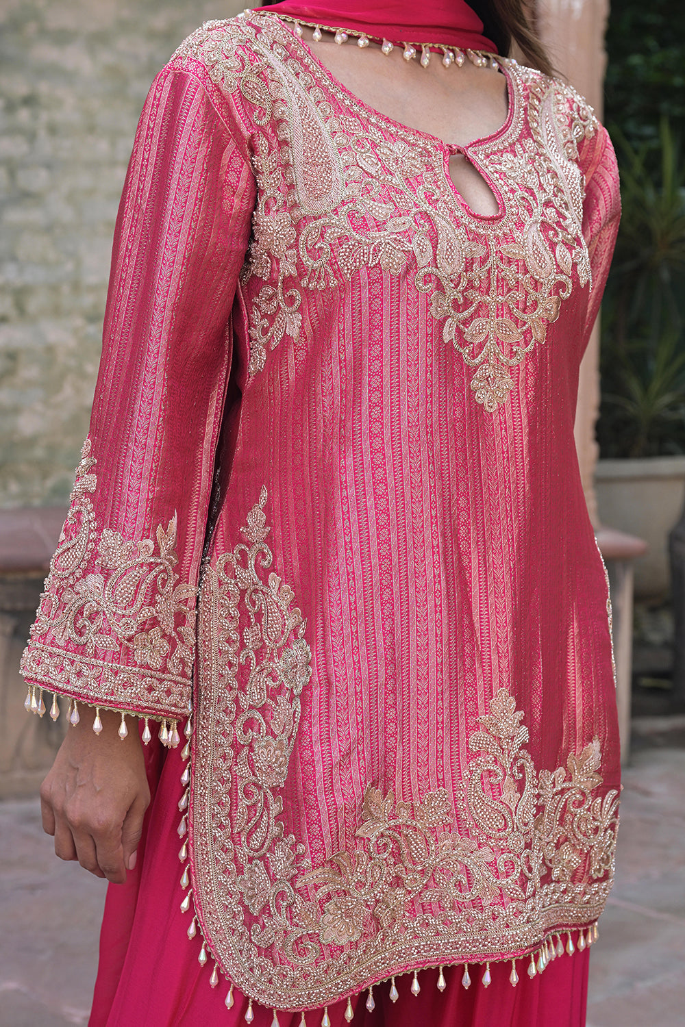 Rani Pink Brocade Kurti Plazzo Set Ethnic Party Look