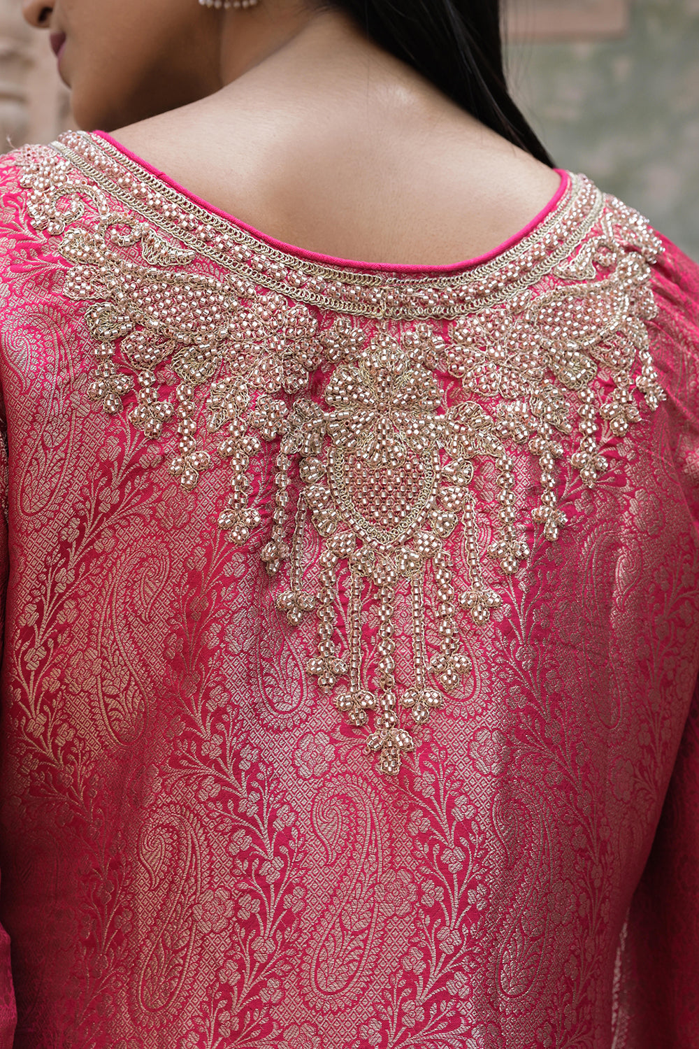 Rani Pink Brocade Kurti Sharara Set Indian Ethnic Wear