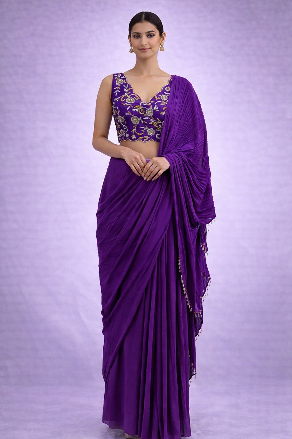 Ready to wear saree with embroidered blouse