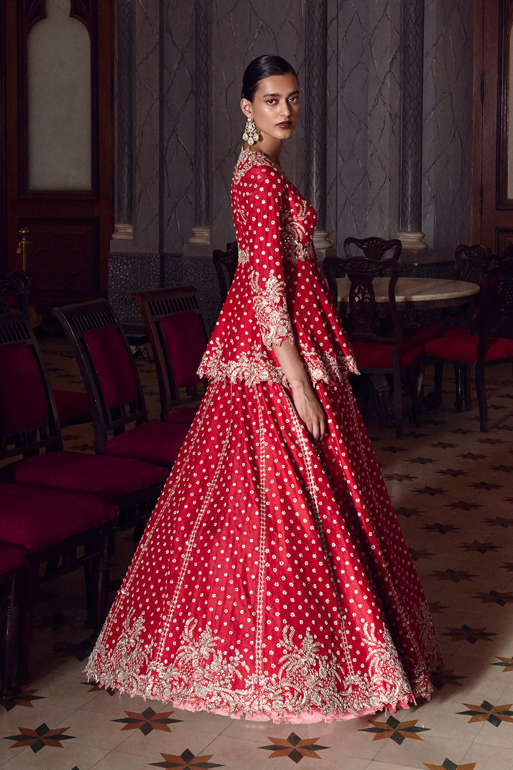 Red Athena Peplum Lehenga Set
